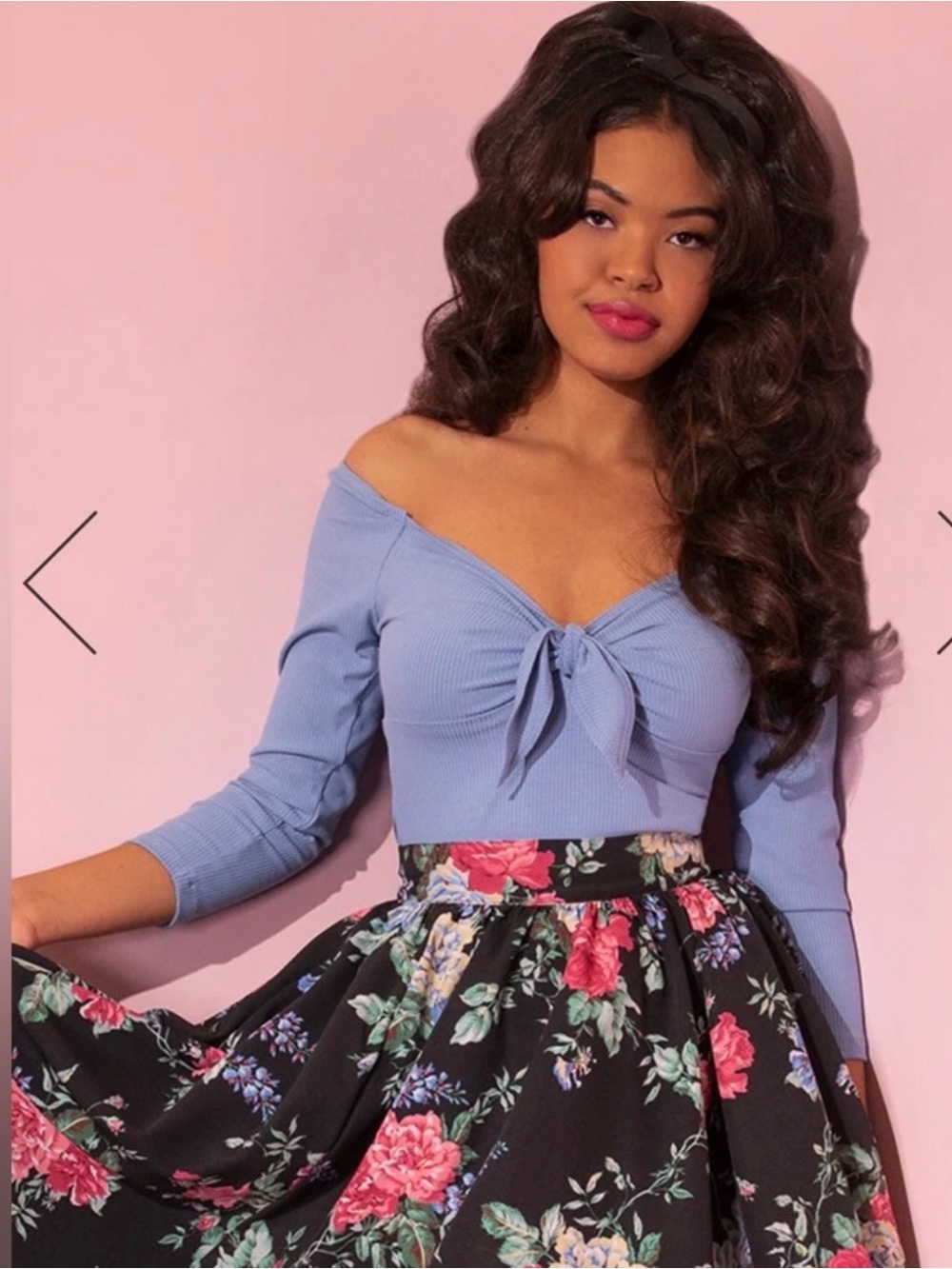Rare! Vixen by Micheline Pitt Tie Me Up Top in Blue pinup rockabilly
